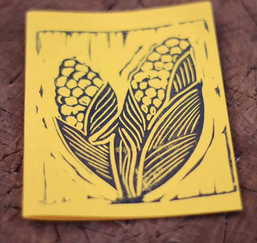 CARDS - Hand-carved lino print card - Yellow