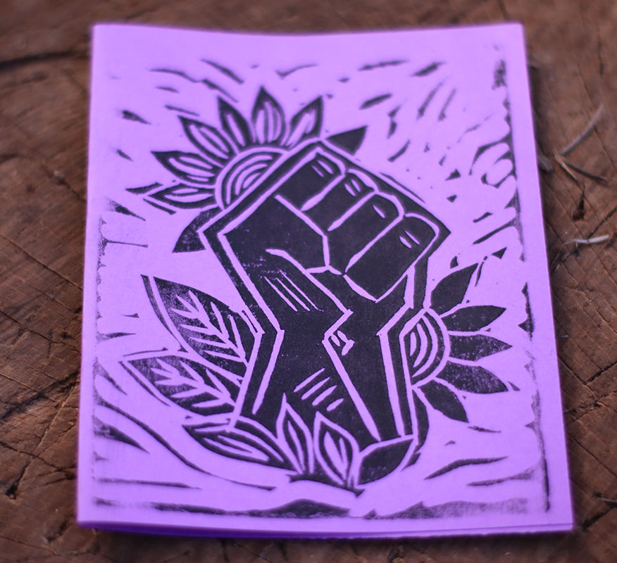 CARDS - Hand Carved Fist & The Land, Lino Print - Purple